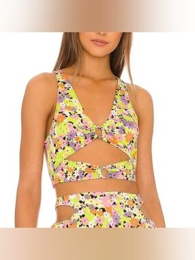 AFRM Darya crop top in spring lime ditsy Cut Out Style L NWOT